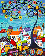 Cartoon Häuser und Baum Diamond Painting