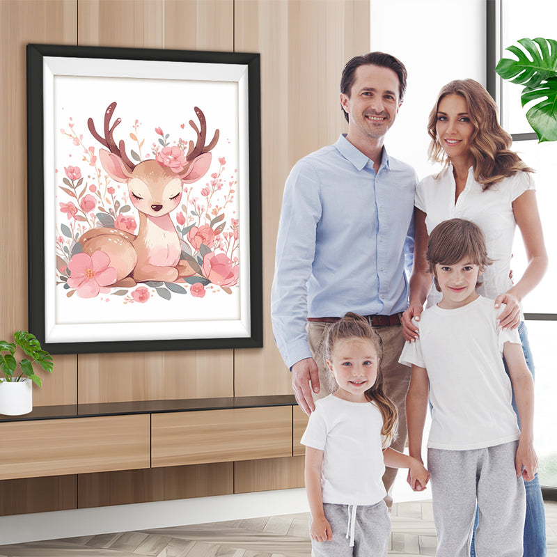 Cartoon Hirsch und Rosa Blumen Diamond Painting