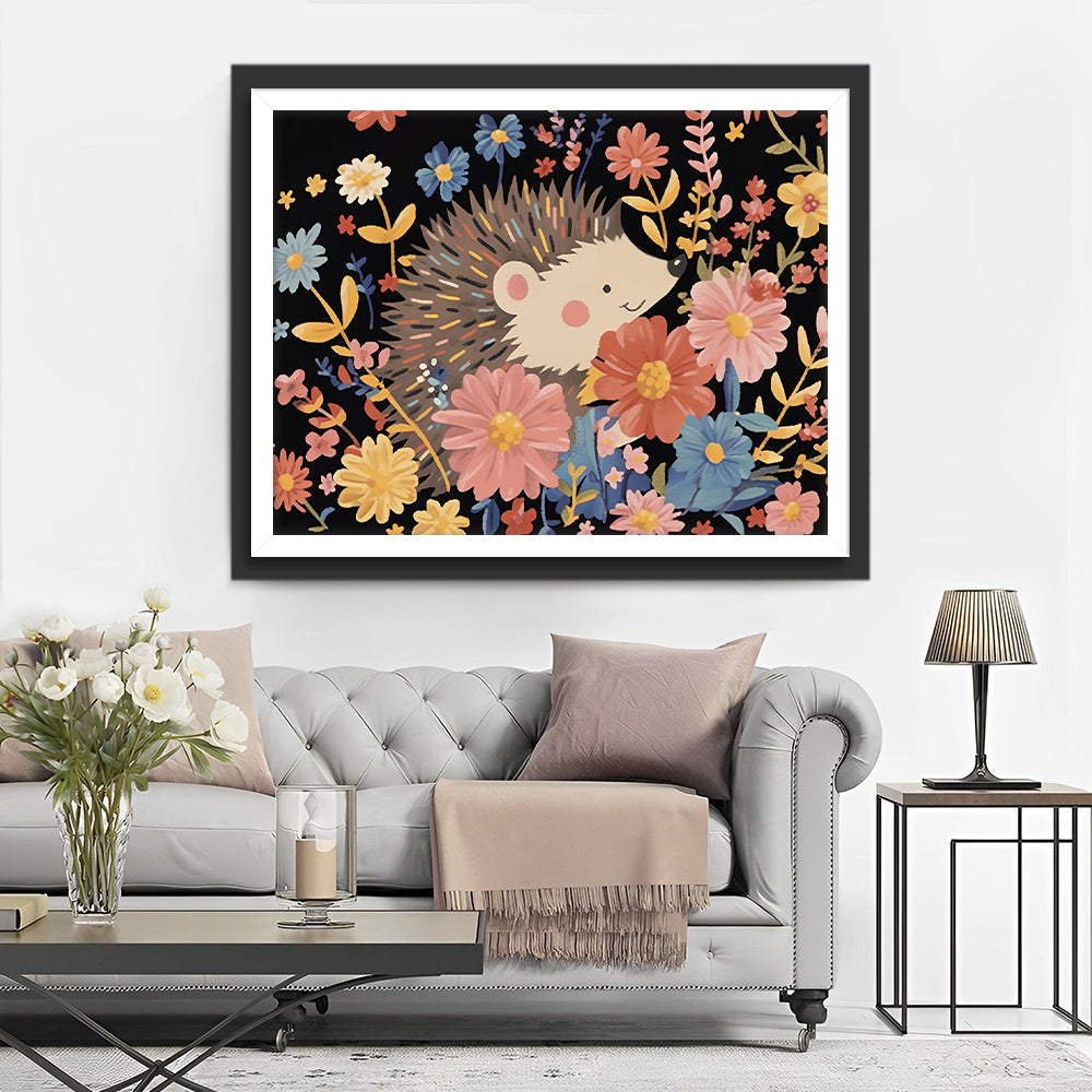 Cartoon Igel mit Blumen Diamond Painting