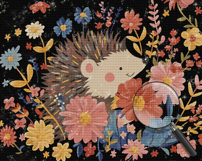 Cartoon Igel mit Blumen Diamond Painting