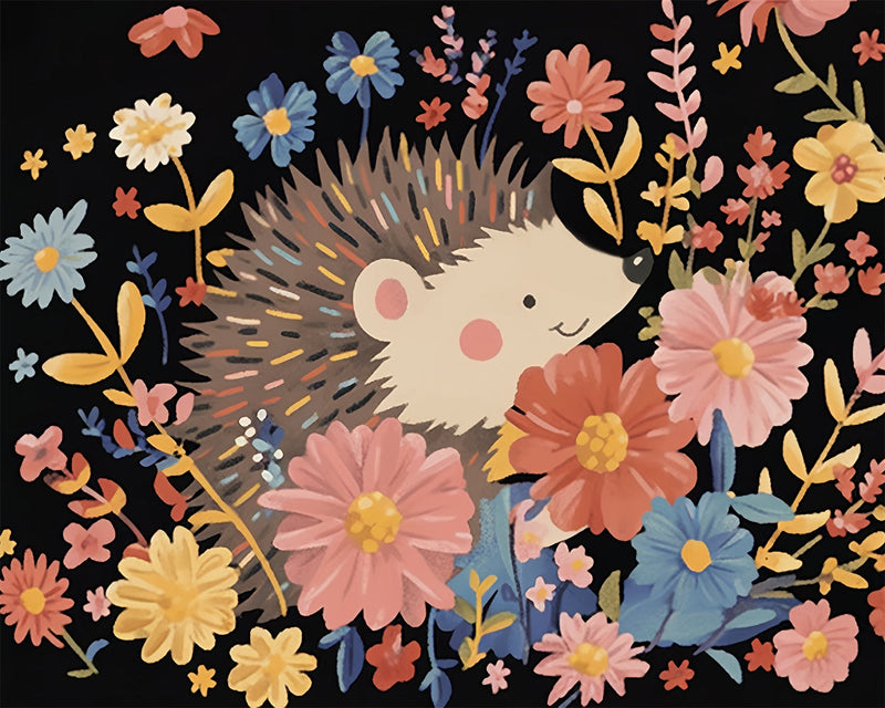 Cartoon Igel mit Blumen Diamond Painting