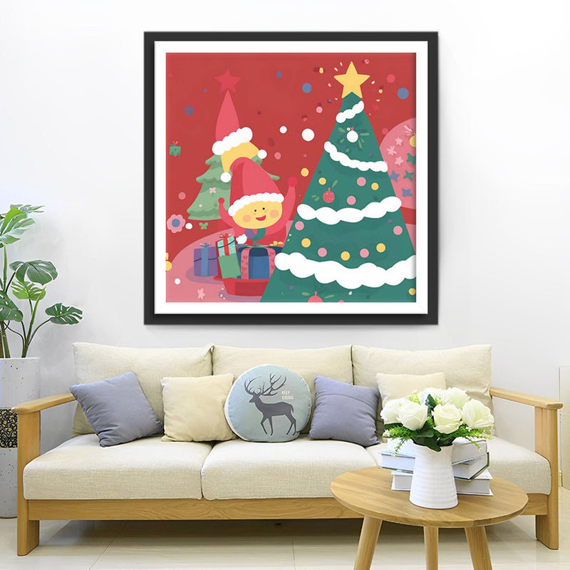 Cartoon Junge und Weihnachtsbaum Diamond Painting