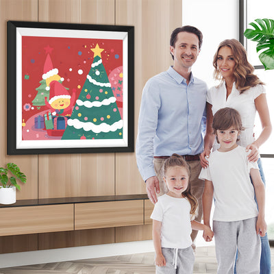 Cartoon Junge und Weihnachtsbaum Diamond Painting
