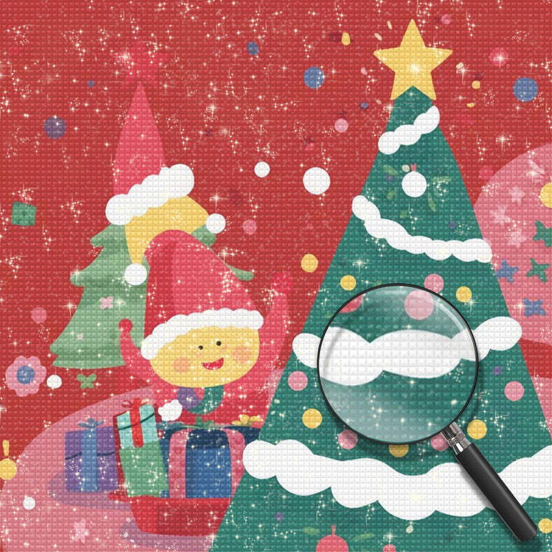 Cartoon Junge und Weihnachtsbaum Diamond Painting