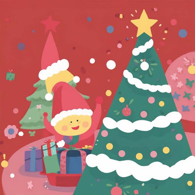 Cartoon Junge und Weihnachtsbaum Diamond Painting