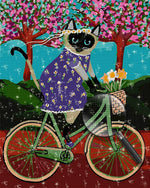 Cartoon Katze auf einem Fahrrad Diamond Painting