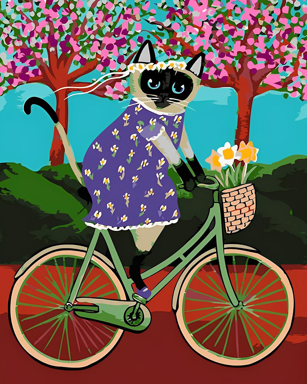 Cartoon Katze auf einem Fahrrad Diamond Painting