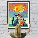 Cartoon Katzen und Sonne Diamond Painting