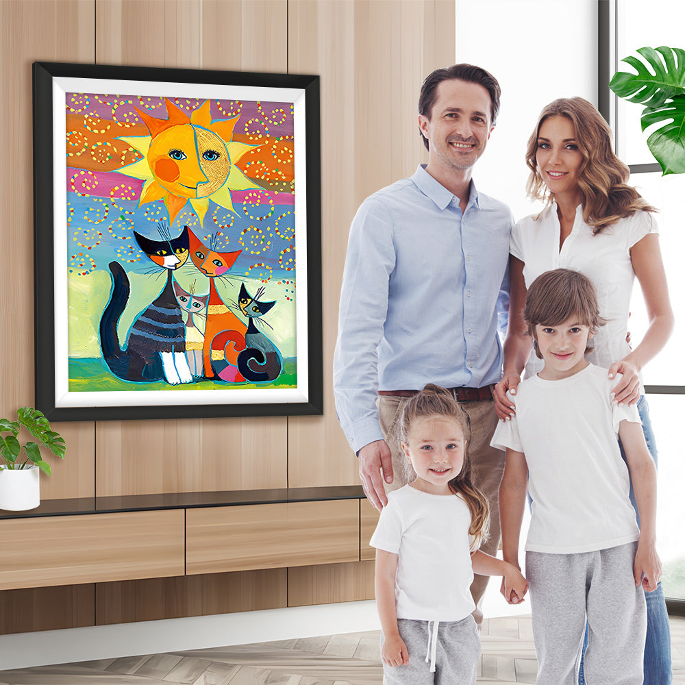 Cartoon Katzen und Sonne Diamond Painting