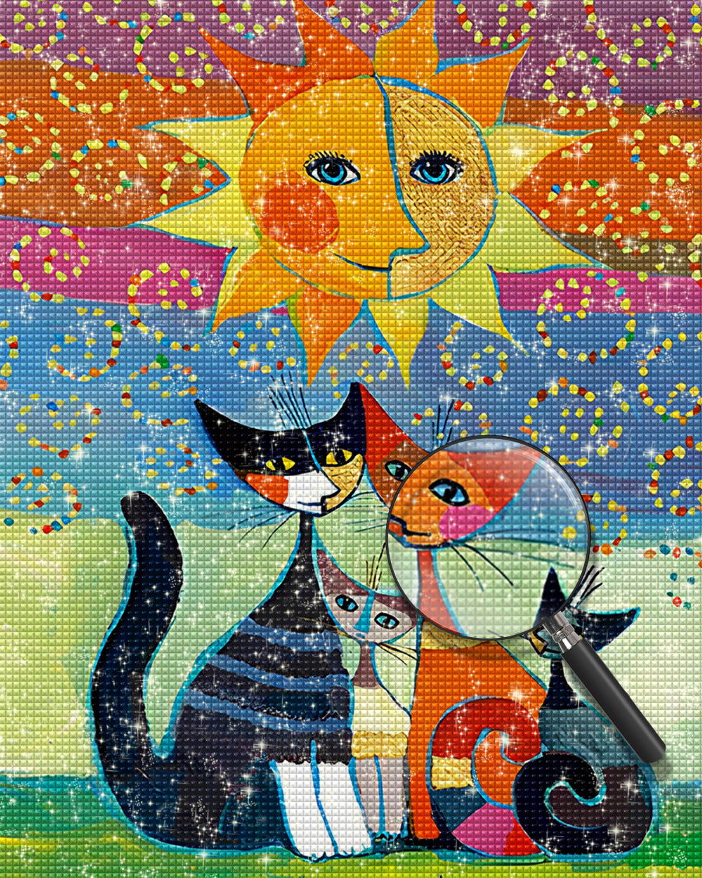 Cartoon Katzen und Sonne Diamond Painting