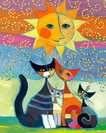 Cartoon Katzen und Sonne Diamond Painting