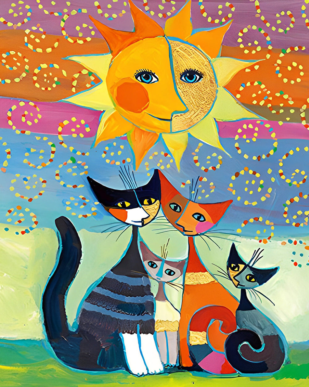 Cartoon Katzen und Sonne Diamond Painting