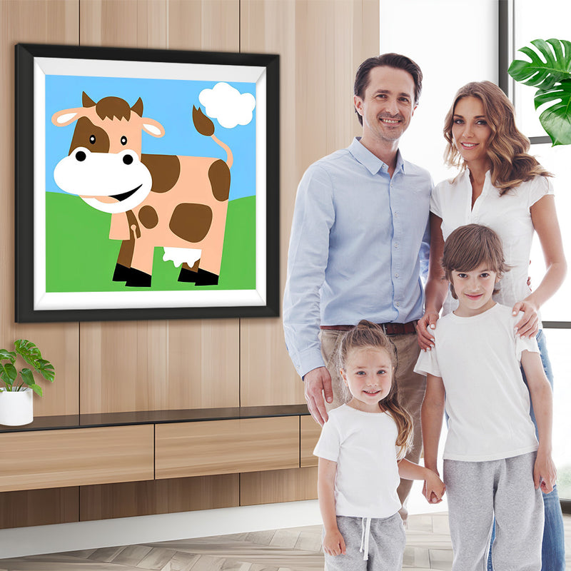 Cartoon Kuh und Wiese Diamond Painting