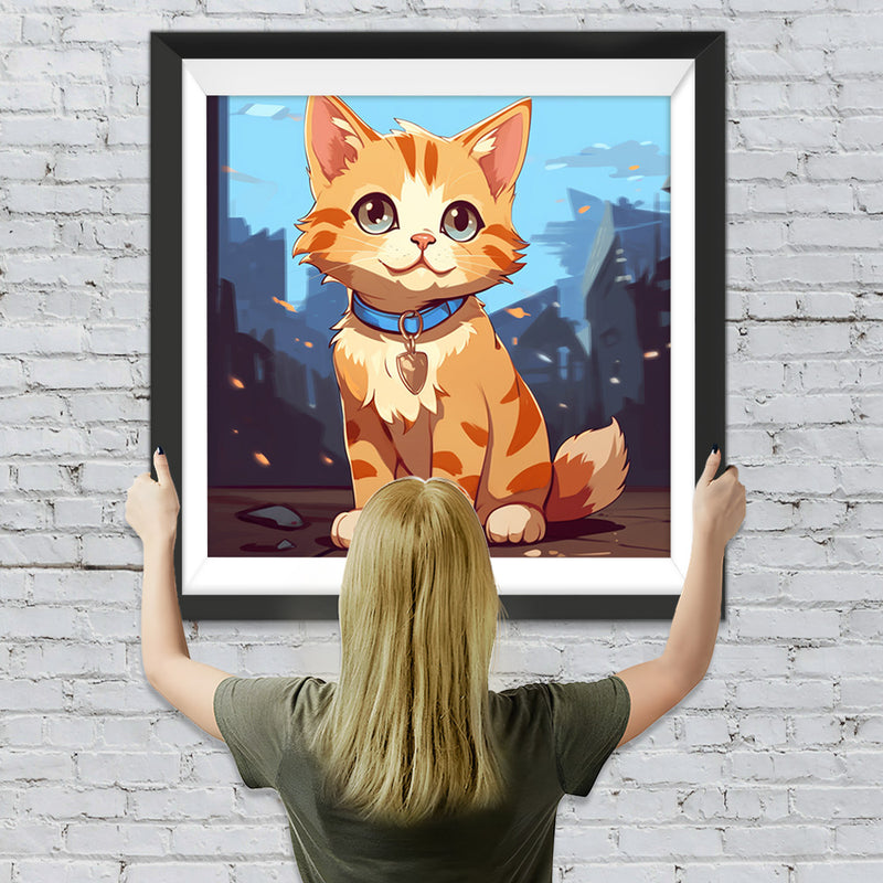 Cartoon Orange Katze mit blauem Halsband Diamond Painting