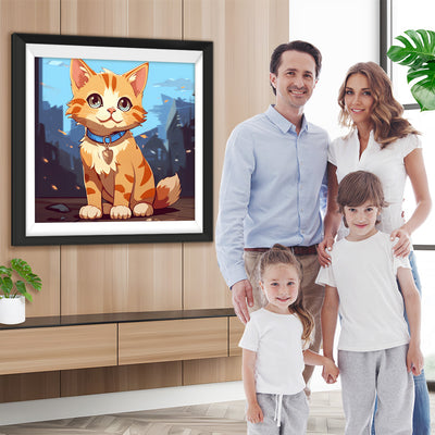 Cartoon Orange Katze mit blauem Halsband Diamond Painting