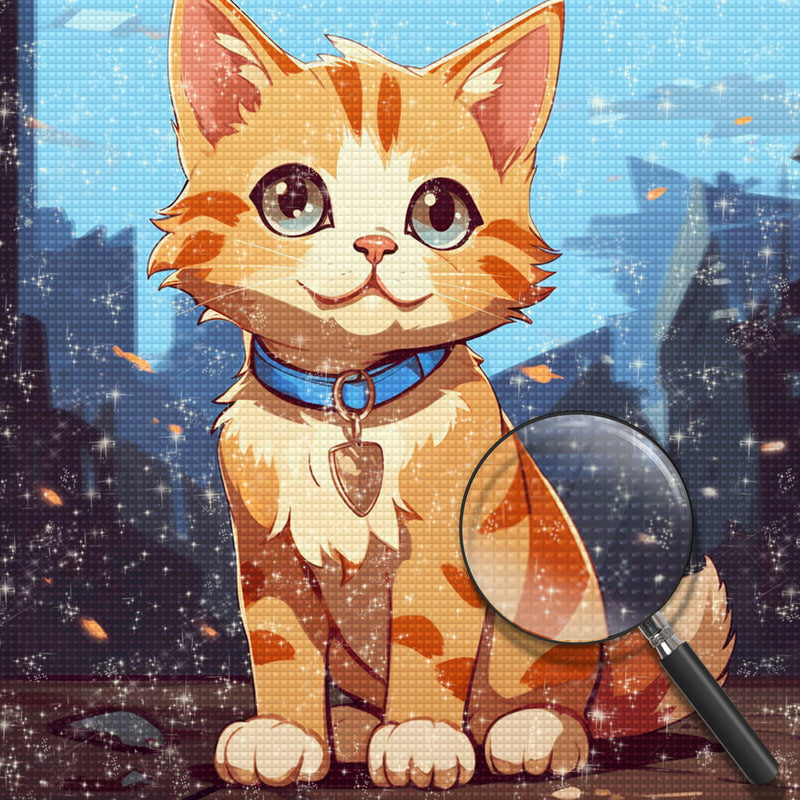 Cartoon Orange Katze mit blauem Halsband Diamond Painting