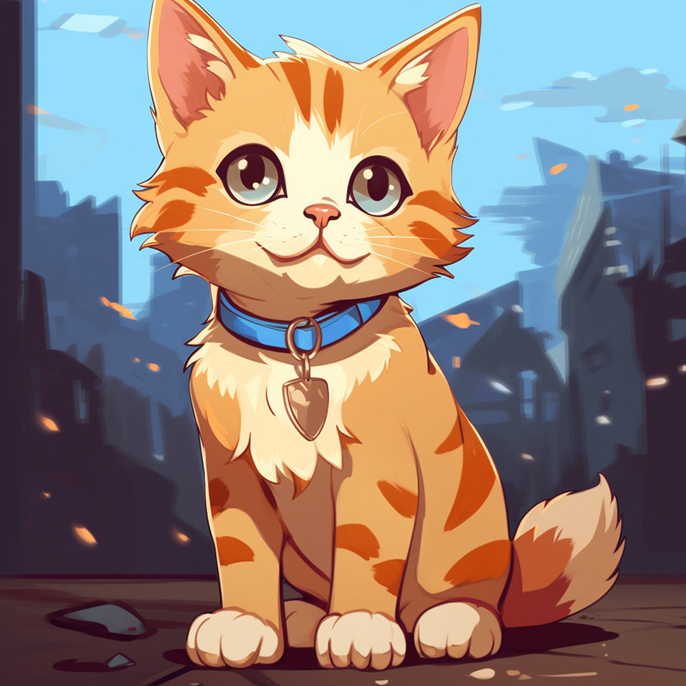 Cartoon Orange Katze mit blauem Halsband Diamond Painting