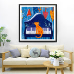 Cartoon Orange Katze spielt das Klavier Diamond Painting