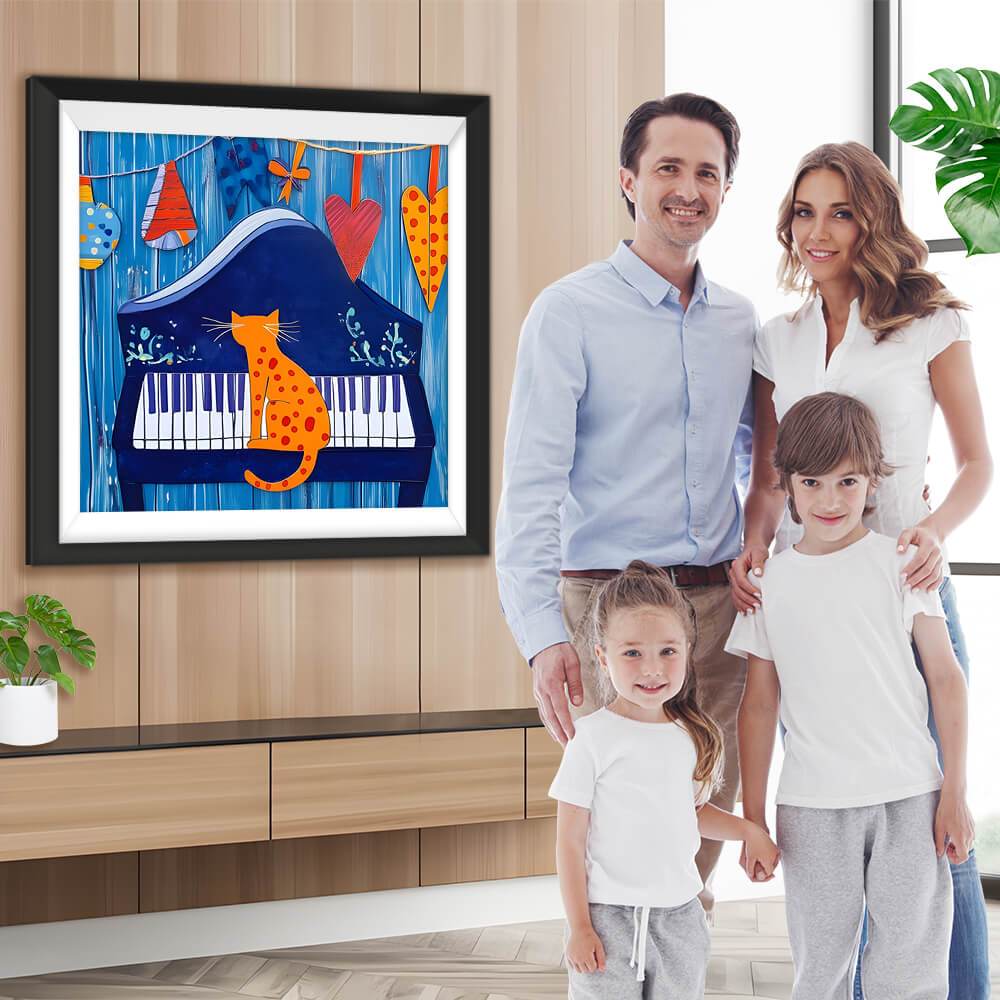 Cartoon Orange Katze spielt das Klavier Diamond Painting