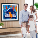 Cartoon Orange Katze spielt das Klavier Diamond Painting