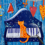 Cartoon Orange Katze spielt das Klavier Diamond Painting