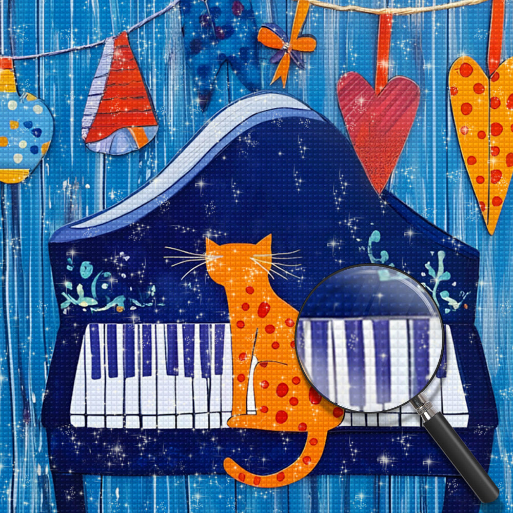 Cartoon Orange Katze spielt das Klavier Diamond Painting