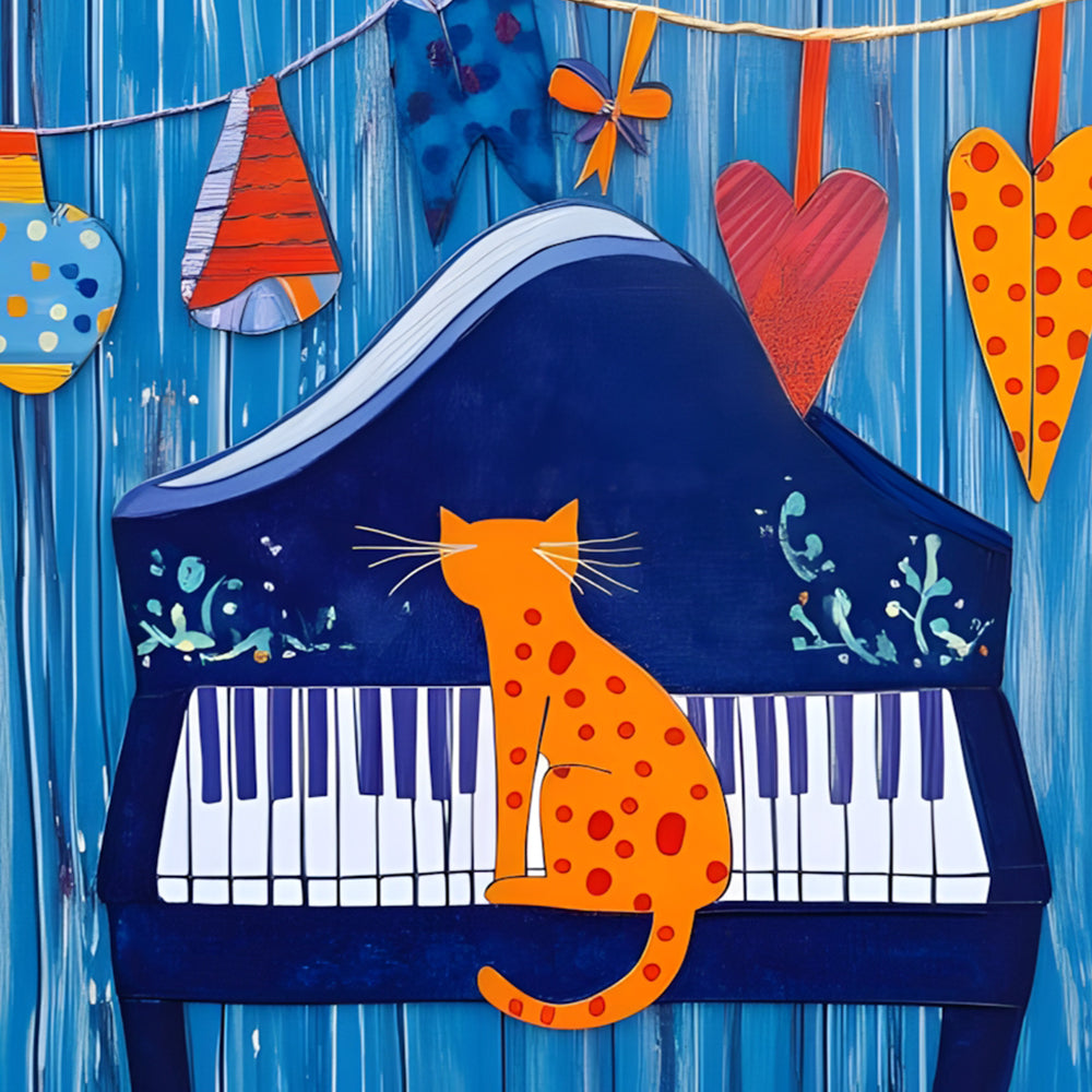 Cartoon Orange Katze spielt das Klavier Diamond Painting