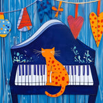 Cartoon Orange Katze spielt das Klavier Diamond Painting
