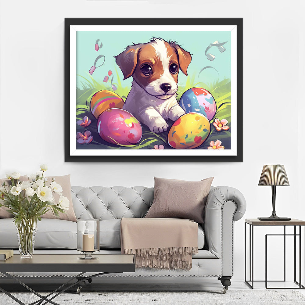 Cartoon Ostereier und Hund Diamond Painting