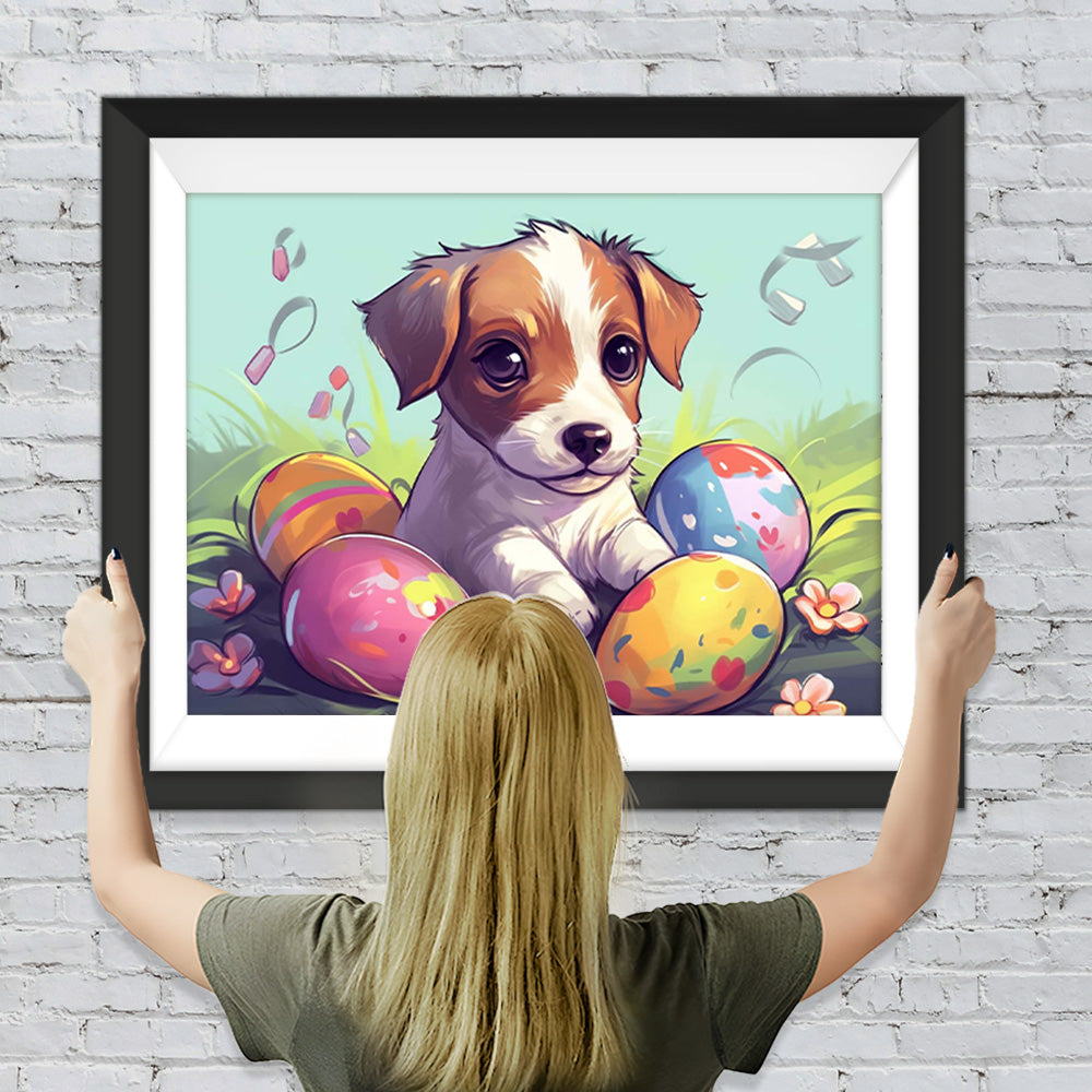 Cartoon Ostereier und Hund Diamond Painting