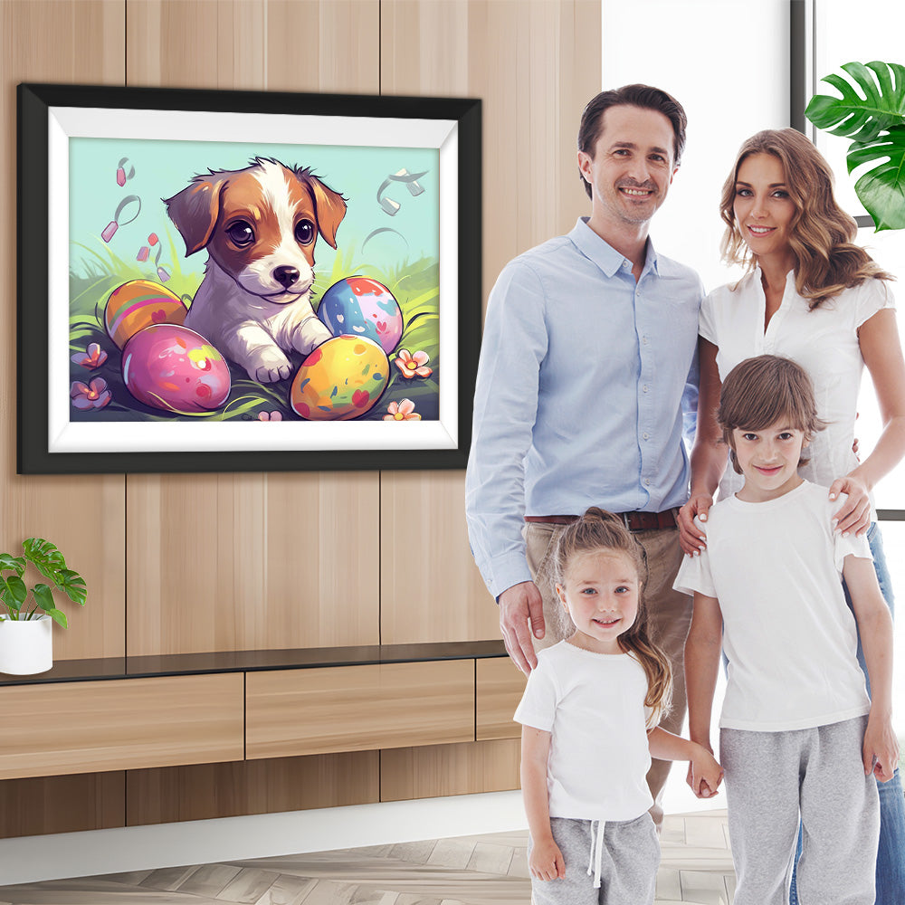 Cartoon Ostereier und Hund Diamond Painting