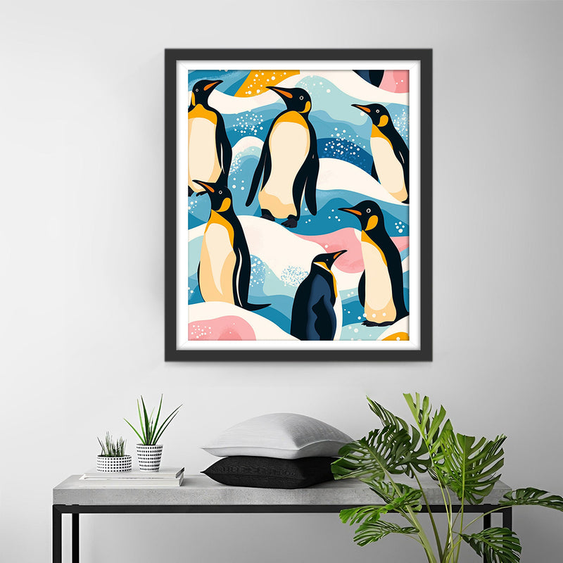 Cartoon-Pinguin auf verschneitem Berg Diamond Painting