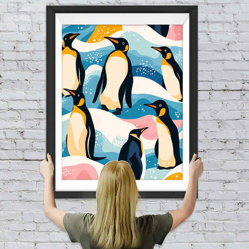 Cartoon-Pinguin auf verschneitem Berg Diamond Painting