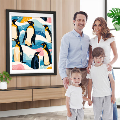 Cartoon-Pinguin auf verschneitem Berg Diamond Painting