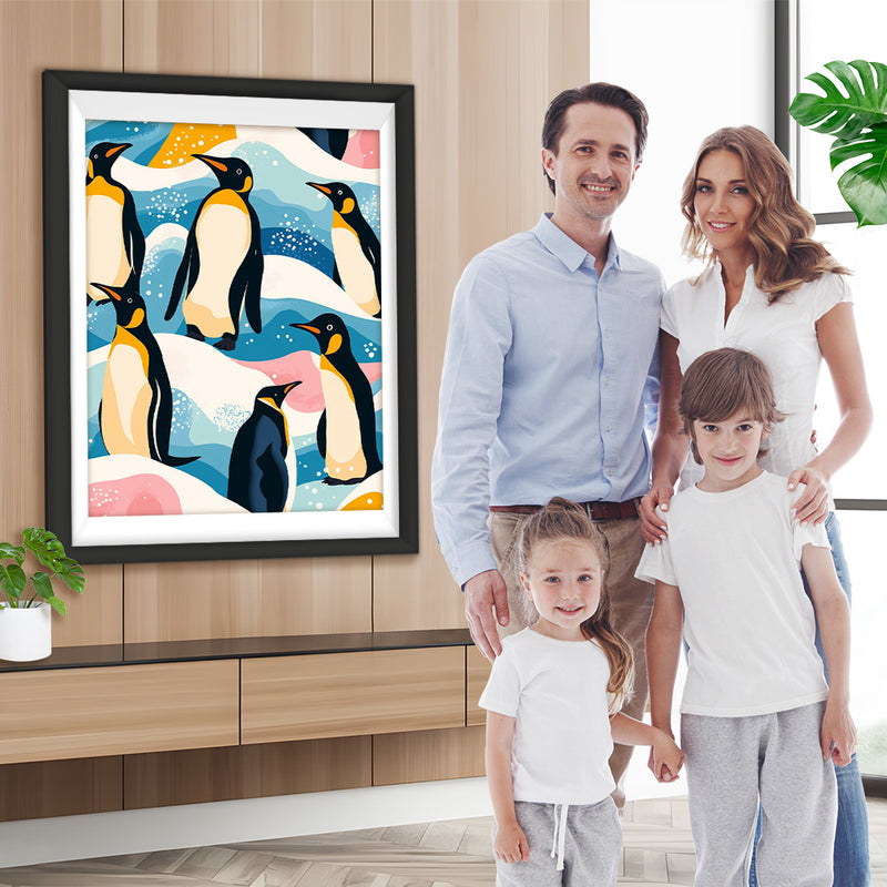 Cartoon-Pinguin auf verschneitem Berg Diamond Painting