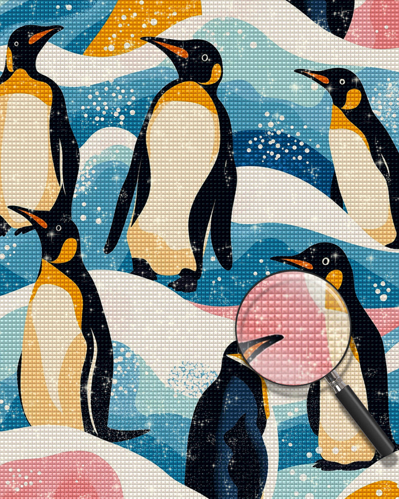 Cartoon-Pinguin auf verschneitem Berg Diamond Painting