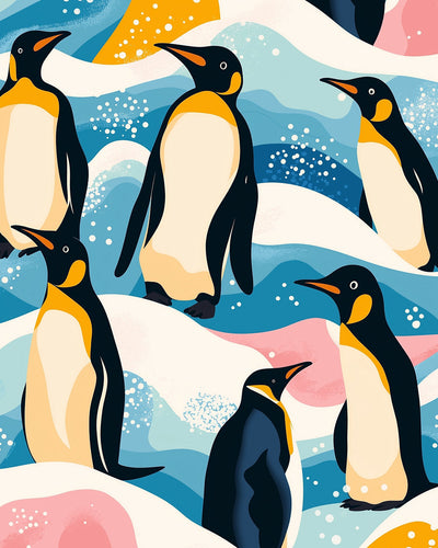 Cartoon-Pinguin auf verschneitem Berg Diamond Painting