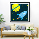Cartoon-Planet und Rakete Diamond Painting
