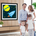 Cartoon-Planet und Rakete Diamond Painting