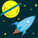 Cartoon-Planet und Rakete Diamond Painting