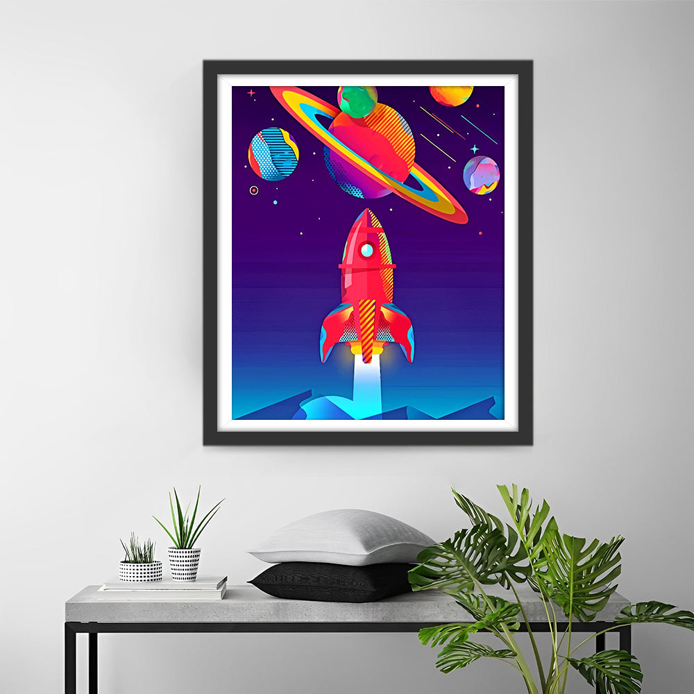 Cartoon Rakete und Raumschiff Diamond Painting