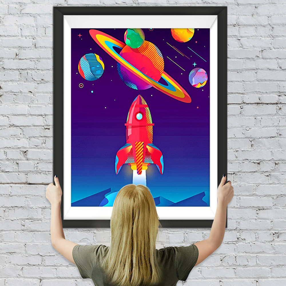 Cartoon Rakete und Raumschiff Diamond Painting