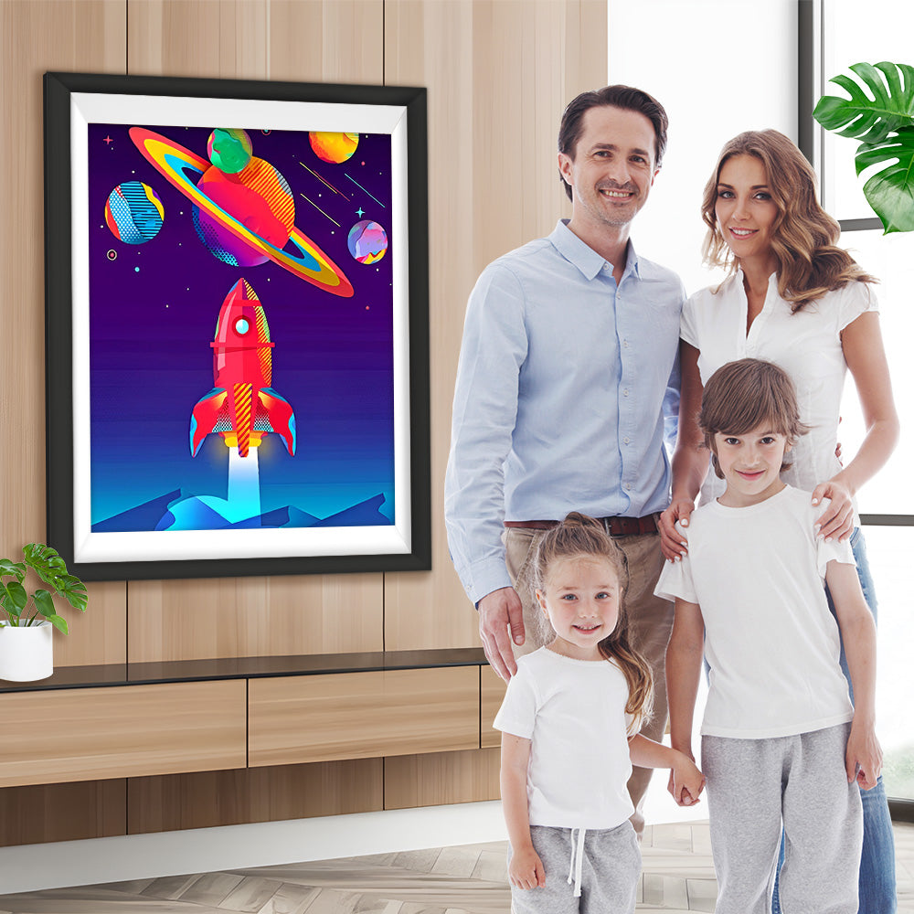 Cartoon Rakete und Raumschiff Diamond Painting