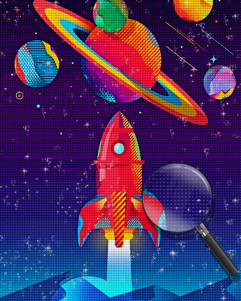 Cartoon Rakete und Raumschiff Diamond Painting
