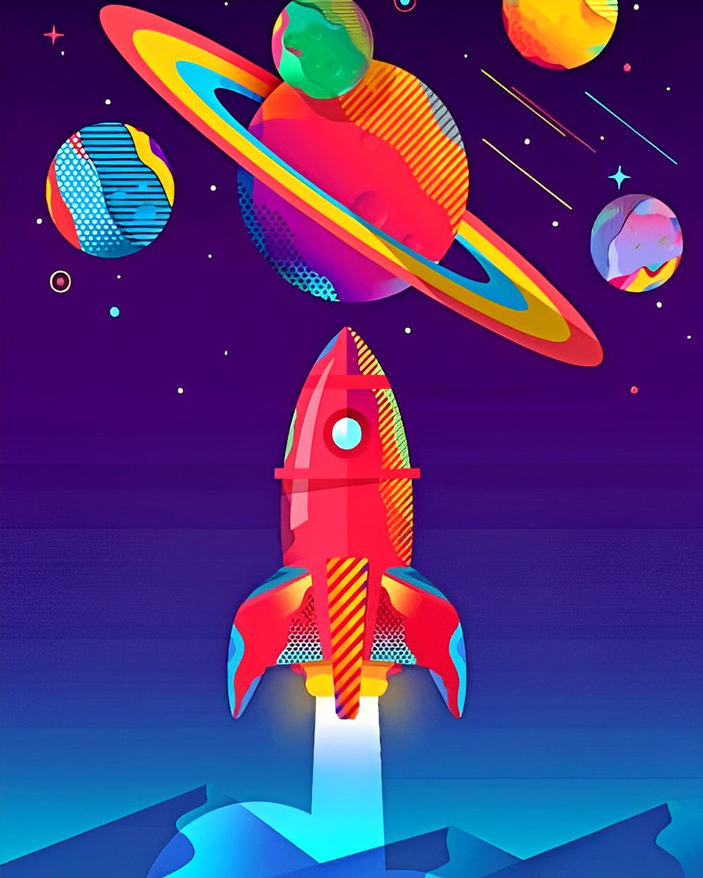 Cartoon Rakete und Raumschiff Diamond Painting
