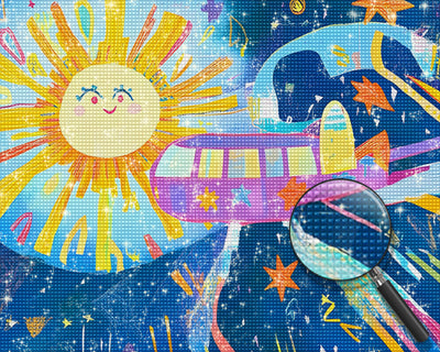 Cartoon-Raumschiff und Sonne Diamond Painting