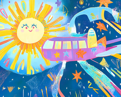 Cartoon-Raumschiff und Sonne Diamond Painting