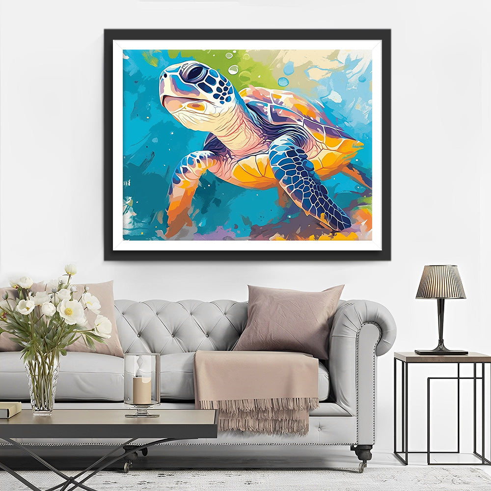 Cartoon-Schildkröte unter dem Meer Diamond Painting