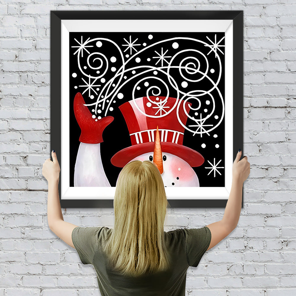 Cartoon-Schneemann mit rotem Hut Diamond Painting