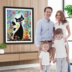 Cartoon Schwarze Katze und Blumen Diamond Painting